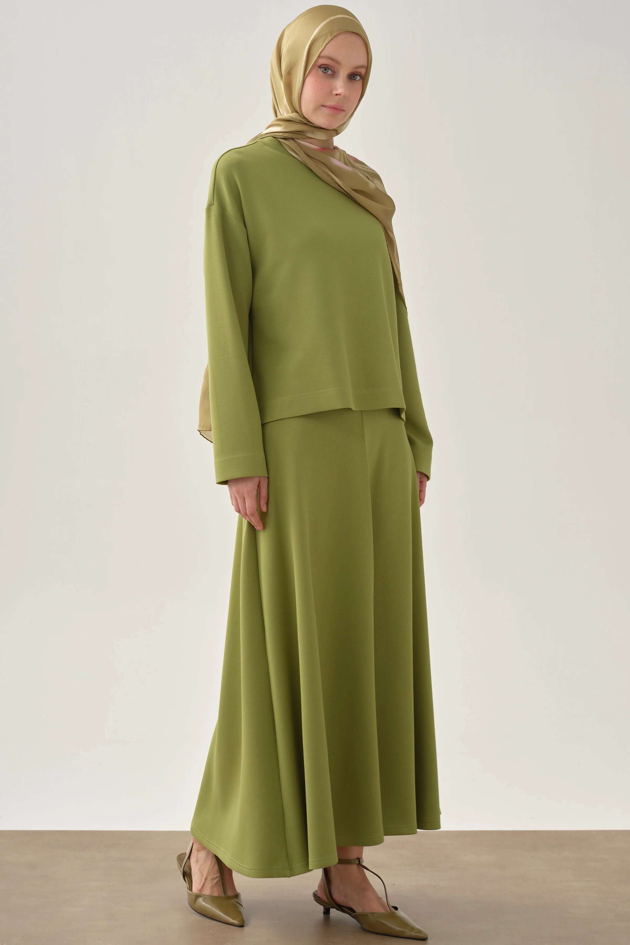 Örme Bluz Etek Takım - Olive TUGBA