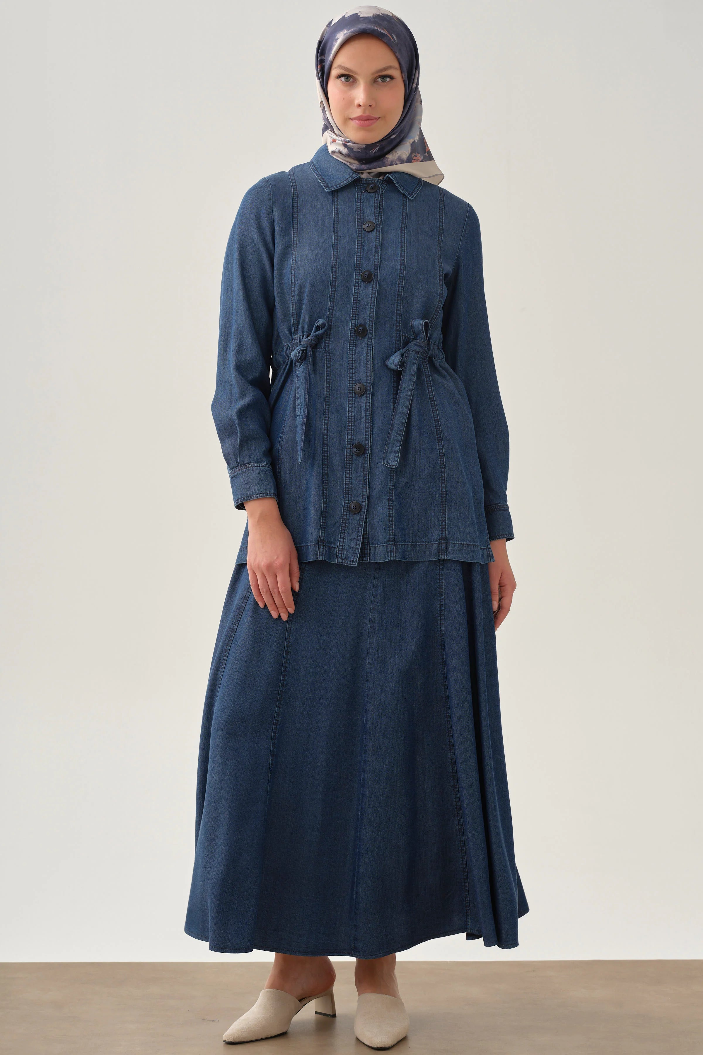 Parçalı Etek - İndigo TUGBA