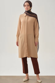 Patı Pile Detaylı Tunik - Bej TUGBA