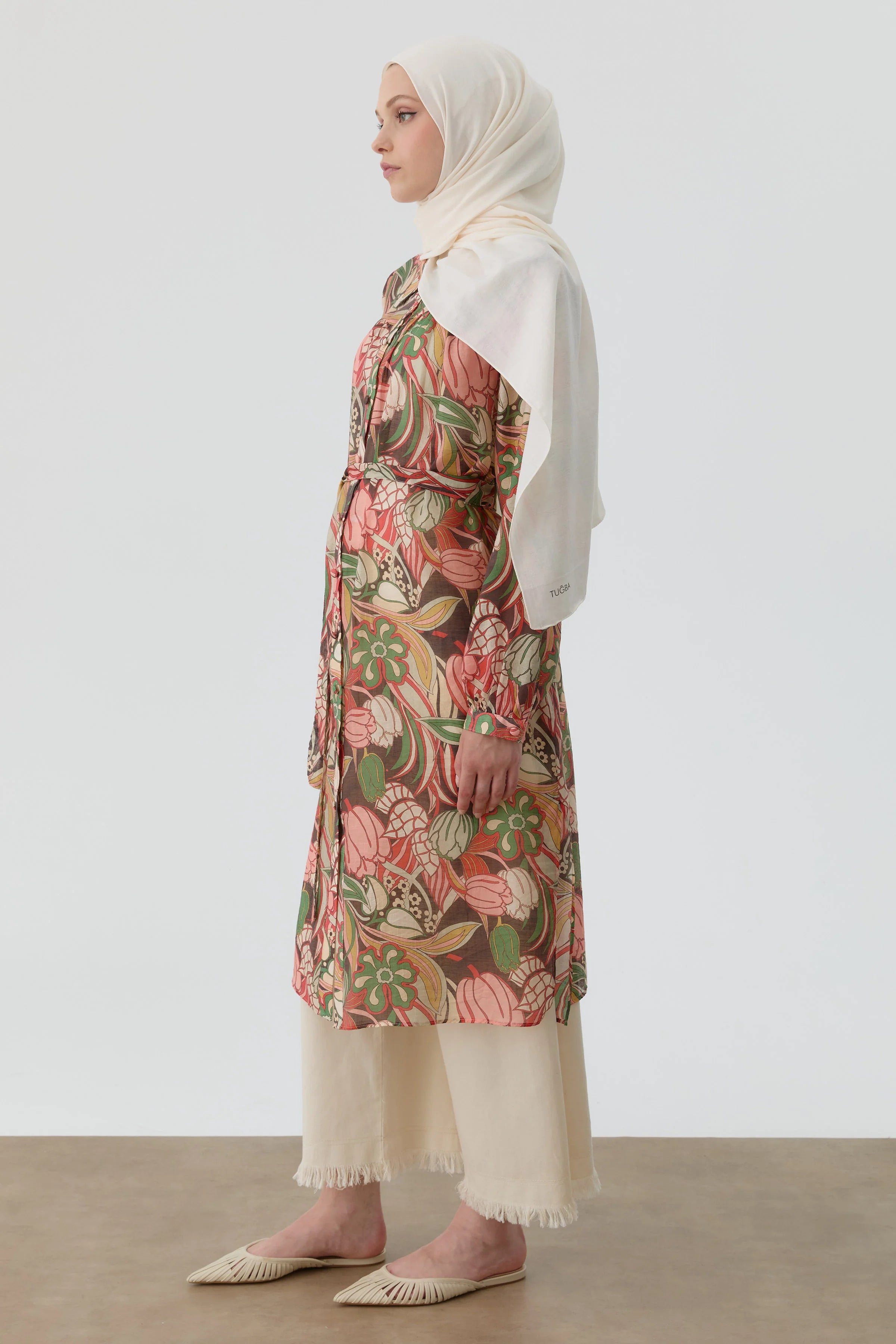 Robalı Çiçek Desenli Tunik - Somon TUGBA