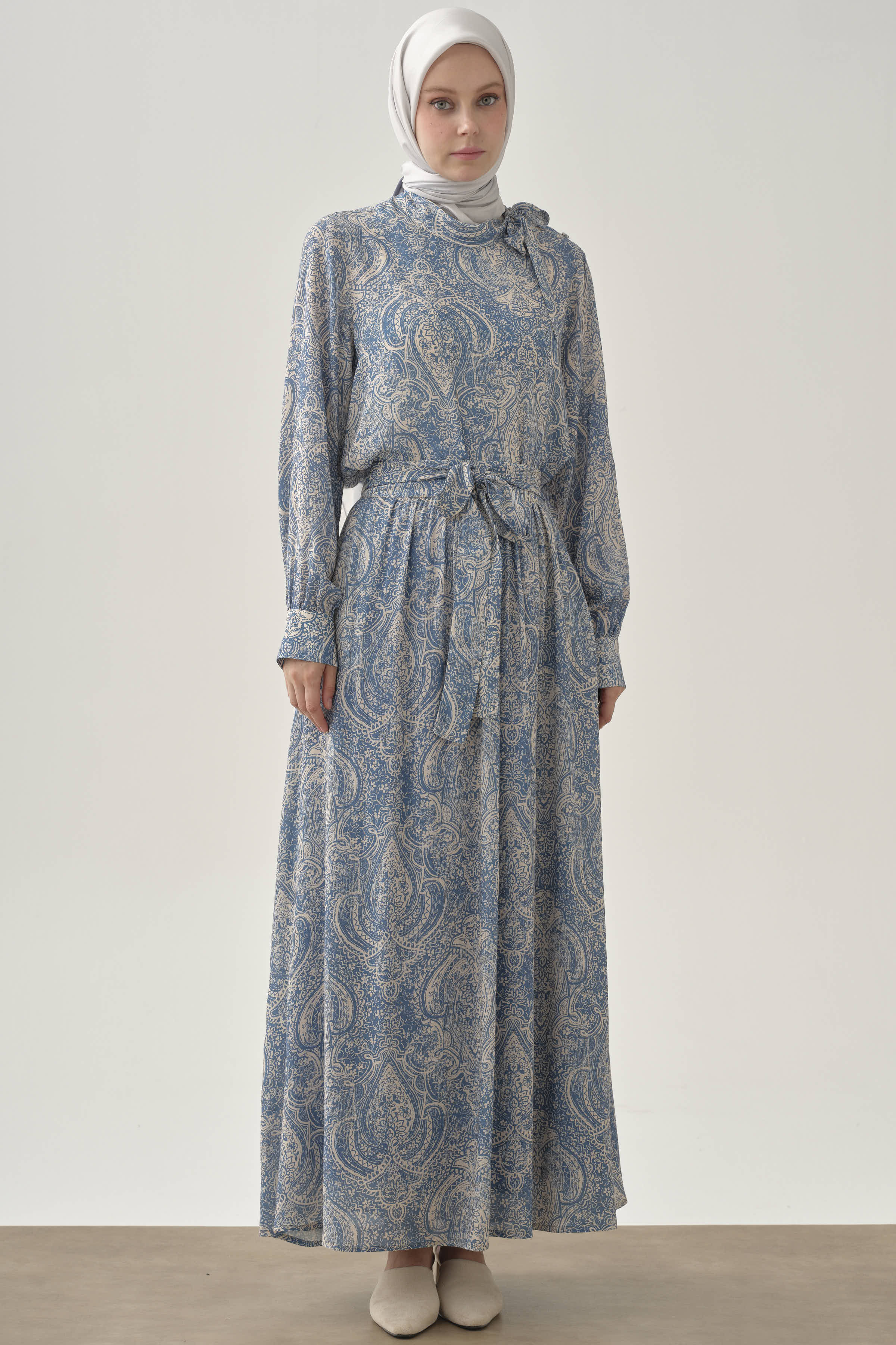 Şal Desenli Cepli Etek - İndigo TUGBA