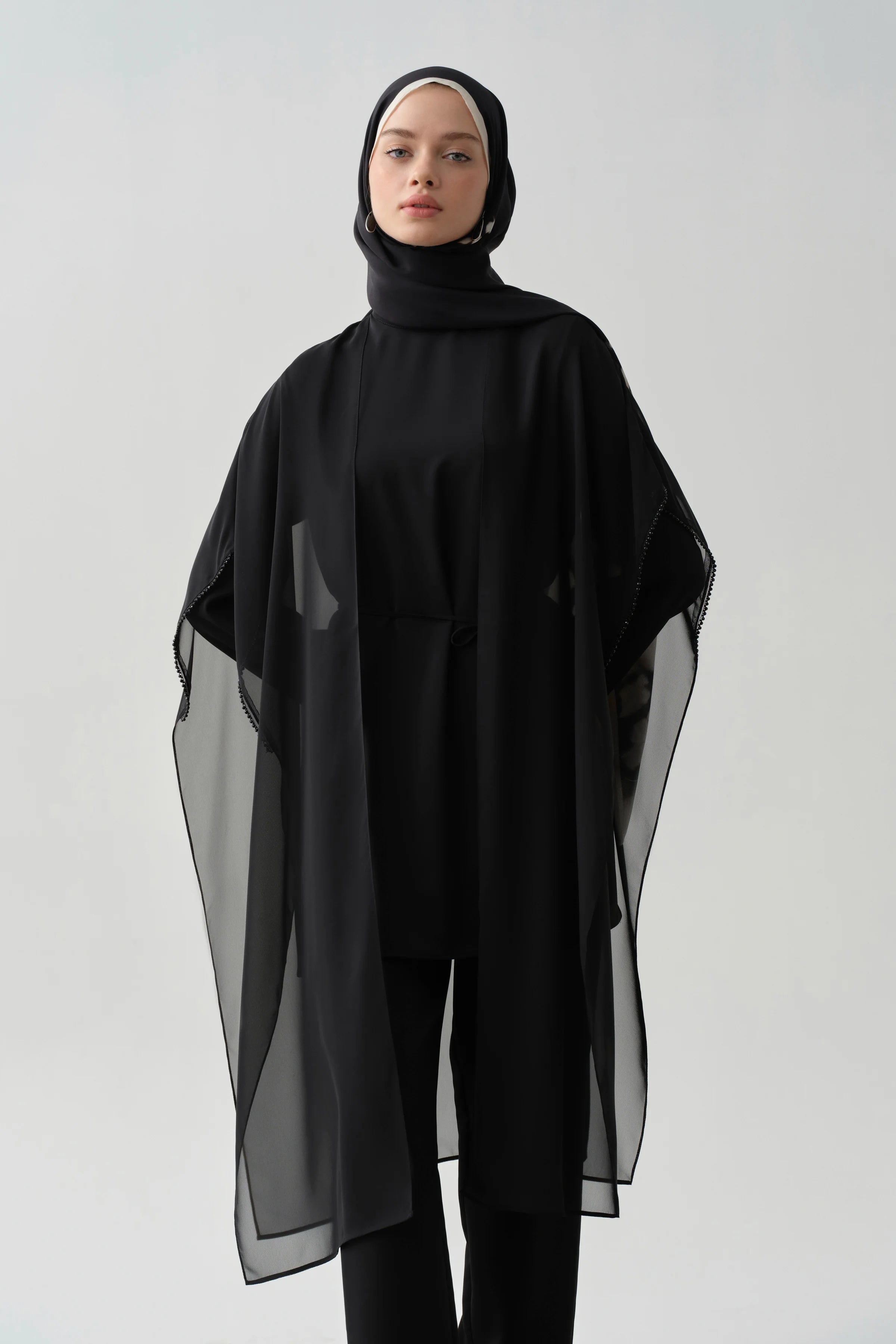 Şifon Kombinli Tunik - Siyah TUGBA