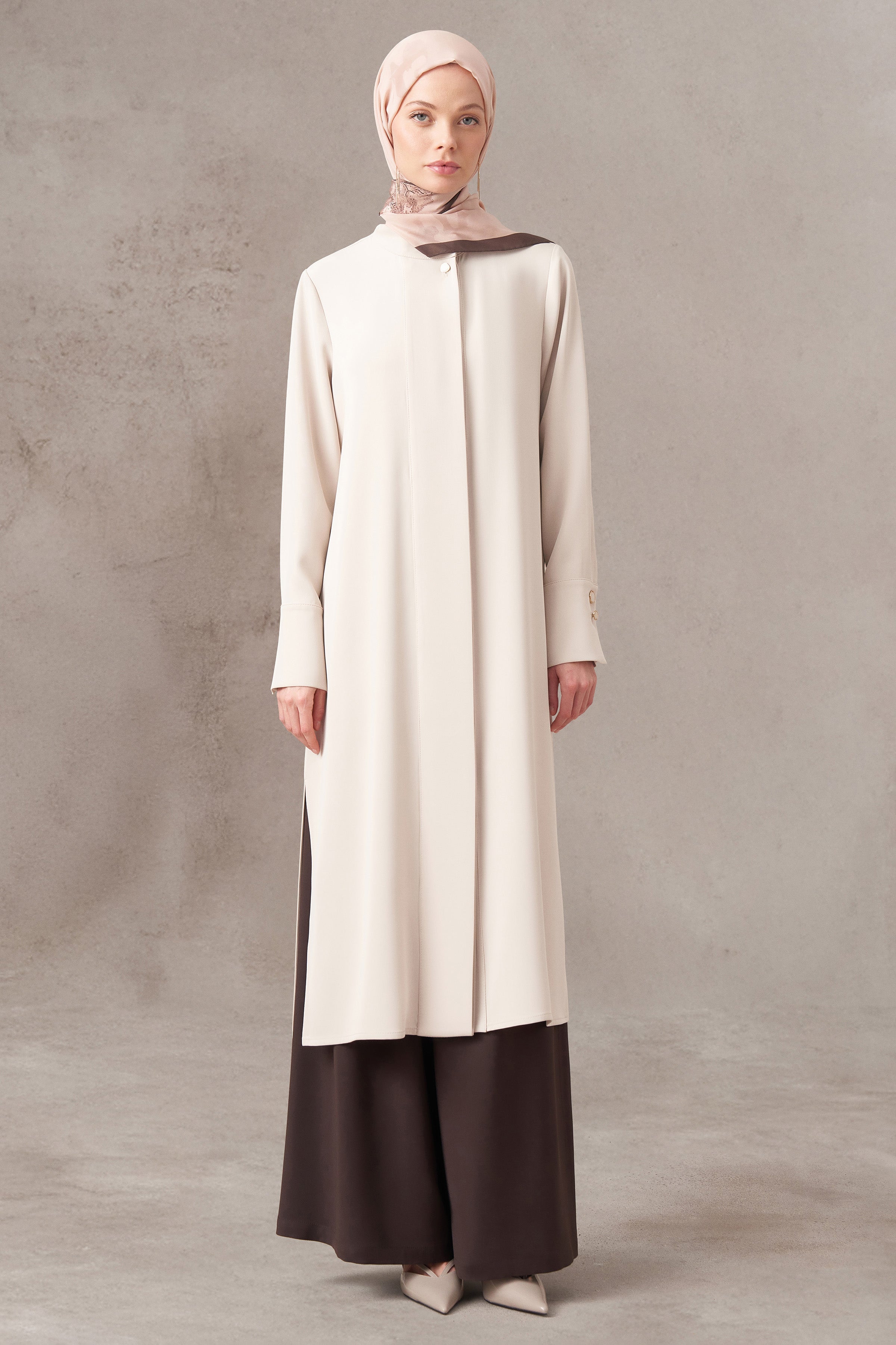 Seyyar Fularlı Tunik - Krem TUGBA