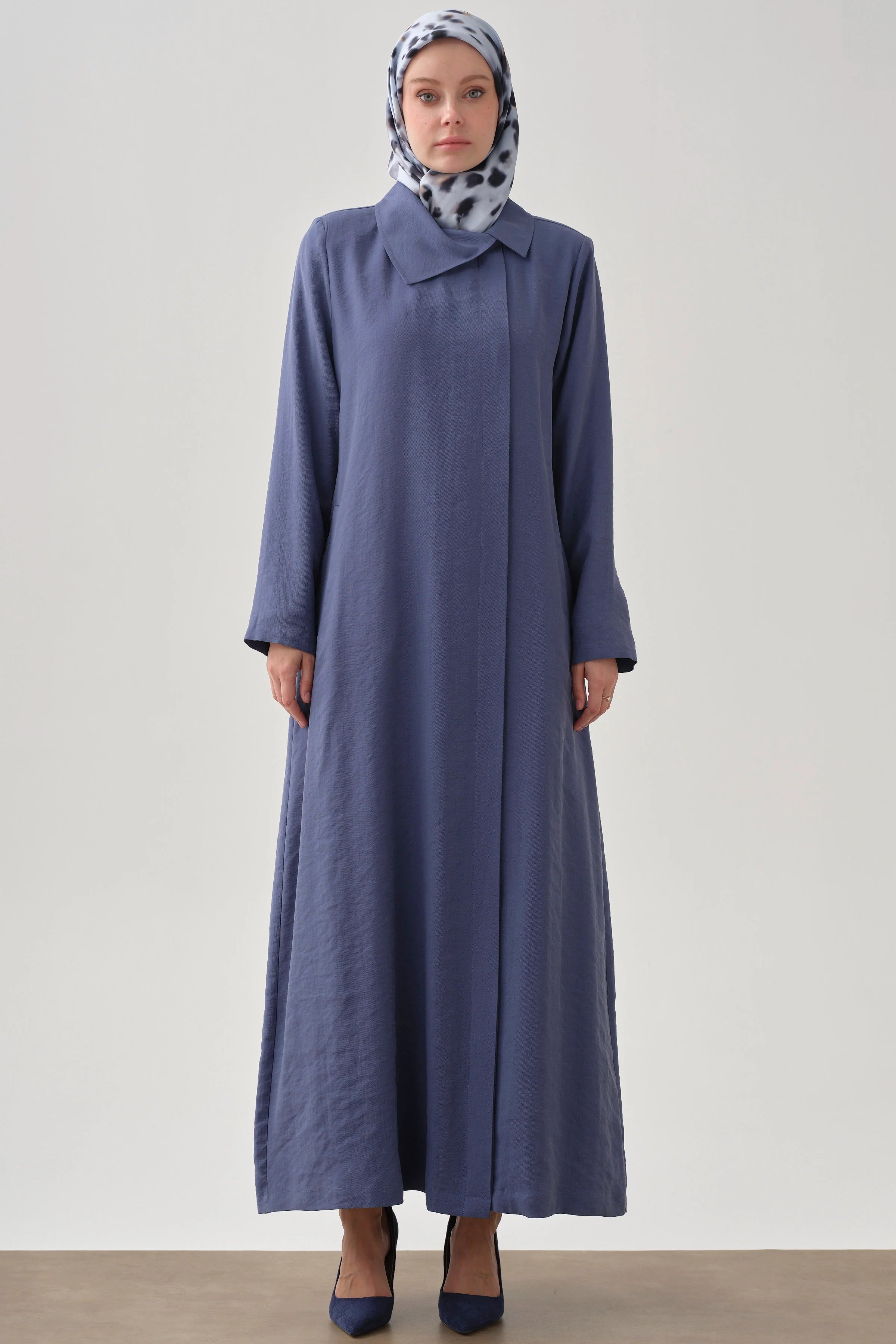 Yandan Gizli Pat Kapamalı Pardesü - İndigo TUGBA