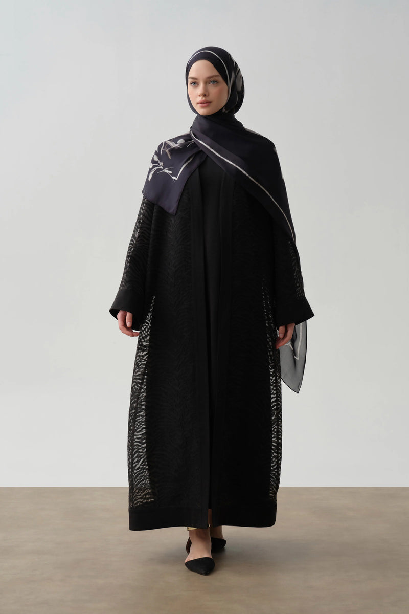 Zebra Desen Abaya - Siyah TUGBA