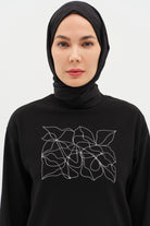 Puan Kare Desen Viskon Şal - Siyah TUGBA