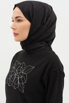 Puan Kare Desen Viskon Şal - Siyah TUGBA