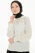 Puantiye Desenli Hakim Yaka Bluz - Ekru TUGBA