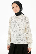 Puantiye Desenli Hakim Yaka Bluz - Ekru TUGBA