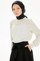 Puantiye Desenli Hakim Yaka Bluz - Ekru TUGBA