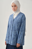 Punto Çiçek Desenli Kimono - İndigo TUGBA