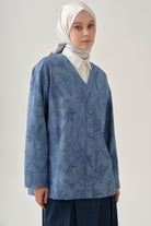 Punto Çiçek Desenli Kimono - İndigo TUGBA