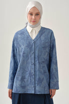 Punto Çiçek Desenli Kimono - İndigo TUGBA