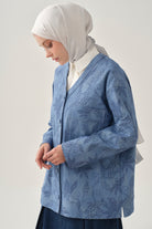 Punto Çiçek Desenli Kimono - İndigo TUGBA
