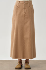 Püskül Detaylı Cepli Canvas Etek - Camel TUGBA
