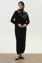 Ribana Desenli Triko Elbise - Siyah TUGBA