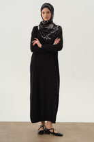 Ribana Desenli Triko Elbise - Siyah TUGBA