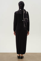 Ribana Desenli Triko Elbise - Siyah TUGBA