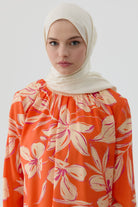 Ribanalı Çiçek Desenli Tunik - Oranj TUGBA