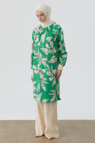 Ribanalı Çiçek Desenli Tunik - Yeşil TUGBA