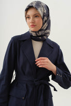 Rivet Detaylı Kemerli Ceket - Lacivert TUGBA