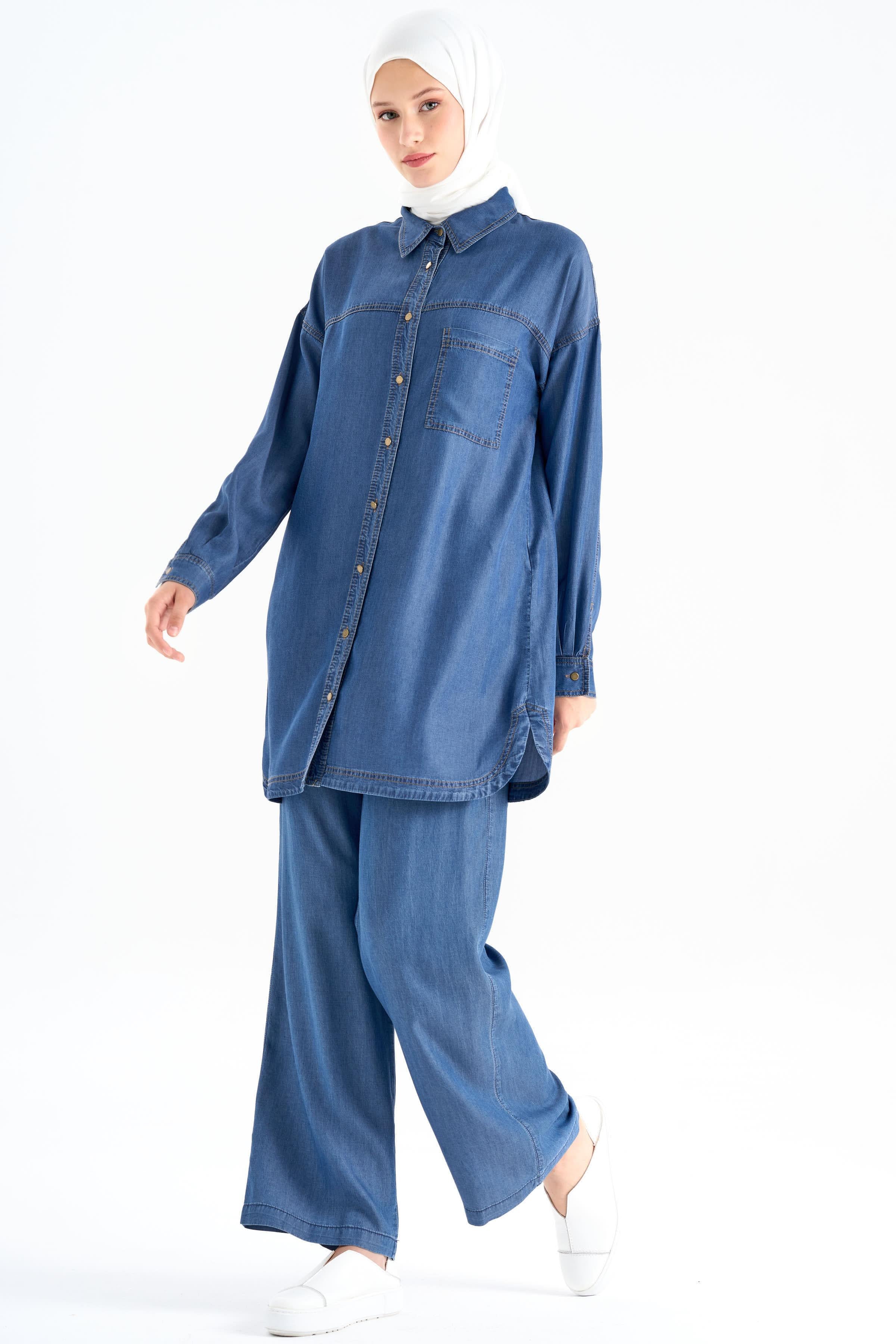 Robalı Denim Tunik - Lacivert TUGBA