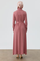 Robalı Kuşaklı Elbise - Gül Kurusu TUGBA