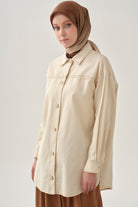 Robası Biye Detaylı Gizli Cepli Gömlek - Ekru TUGBA