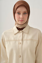 Robası Biye Detaylı Gizli Cepli Gömlek - Ekru TUGBA