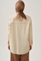 Robası Biye Detaylı Gizli Cepli Gömlek - Ekru TUGBA