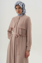 Rüzgarlık Detaylı Kuşaklı Ferace - Bej TUGBA