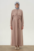 Rüzgarlık Detaylı Kuşaklı Ferace - Bej TUGBA