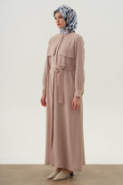 Rüzgarlık Detaylı Kuşaklı Ferace - Bej TUGBA