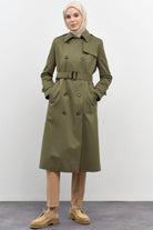 Rüzgarlık Detaylı Pilikaşeli Trenç - Haki TUGBA