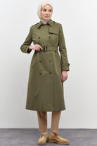 Rüzgarlık Detaylı Pilikaşeli Trenç - Haki TUGBA