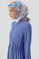 Şakayık Çiçeği Desenli Eşarp - Mavi TUGBA