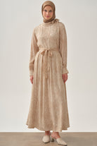 Şal Desenli Cepli Etek - Bej TUGBA