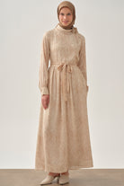 Şal Desenli Cepli Etek - Bej TUGBA