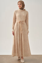 Şal Desenli Cepli Etek - Bej TUGBA