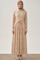 Şal Desenli Cepli Etek - Bej TUGBA