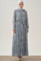 Şal Desenli Cepli Etek - İndigo TUGBA