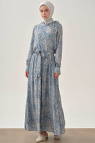 Şal Desenli Cepli Etek - İndigo TUGBA