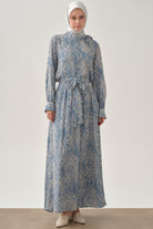 Şal Desenli Cepli Etek - İndigo TUGBA