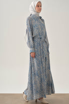 Şal Desenli Cepli Etek - İndigo TUGBA