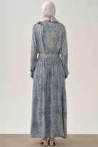 Şal Desenli Cepli Etek - İndigo TUGBA