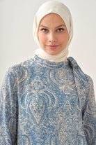 Şal Desenli Fular Yakalı Bluz - İndigo TUGBA
