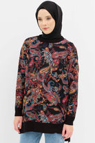 Şal Desenli Garnili Tunik - Siyah TUGBA
