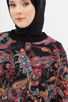Şal Desenli Garnili Tunik - Siyah TUGBA