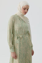 Şal Desenli Kuşaklı Tunik - Mint TUGBA