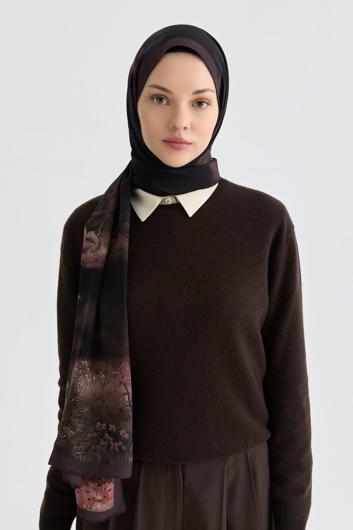 Maren Krep İpek Şal - Mürdüm TUGBA